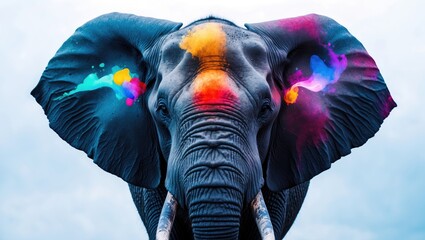Aufkleber - Elephant head featuring creative, colorful abstract elements on a white background.