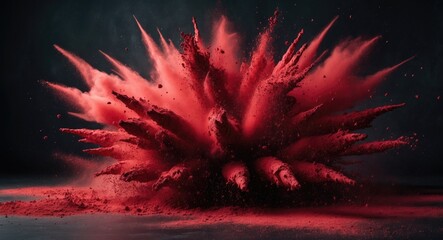 Aufkleber - Exploding crimson powder captured in slow motion, set against a dark background. An abstract representation of a crimson dust cloud.