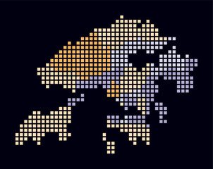 Poster - Hong Kong dotted map. Digital style map of the country on dark background. Hong Kong shape with square dots. Colored dots style. Large size squares. Modern vector illustration.