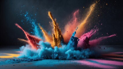 Aufkleber - eruption of abstract color powder against a dark backdrop. abstract splash of color powder in a fluid motion.