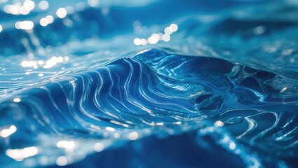 Aufkleber - Blurred abstract image of the surface of blue water. An abstract depiction of blue water reflecting sunlight for a background. Blue sea. Blue water. Water splashed for graphic design. Water.