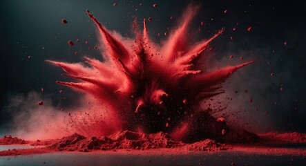 Aufkleber - Exploding crimson powder captured in slow motion, set against a dark background. An abstract form of a crimson dust cloud.