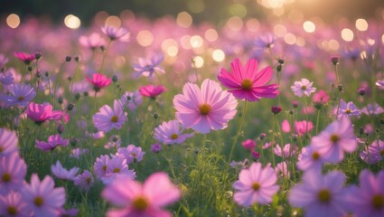 Aufkleber - Field of cosmos flowers in bloom