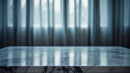Aufkleber - Empty marble tabletop with a blurred curtain background from a window.