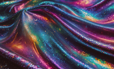 Poster - Colorful fabric with a wave pattern. The colors are bright and vibrant, creating a sense of energy and excitement. The wave pattern adds a dynamic and fluid element to the fabric, making it appear as