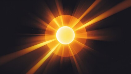 Aufkleber - Blurred image of a shiny sun, with sunbeams, sunrays, and sunshine design. Yellow-orange warm light effect, with sun rays and golden beams isolated on a black background, featuring stardust.