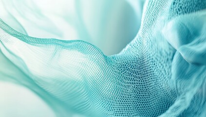 Poster - Ethereal Flow of Light Fabric in Soft Turquoise Hues with Delicate Texture Creating Dreamy Background for Creative Design Projects