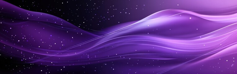 Poster - Ethereal Flowing Waves of Purple with Sparkling Stars on a Deep Black Background for Dreamy and Mystical Themes in Visual Art and Design