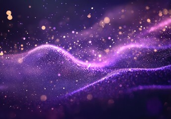 Fototapete - Ethereal Purple Cosmic Background with Shimmering Particles and Waves, Perfect for Abstract Designs and Artworks