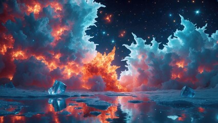 Poster - Collision of Fire and Ice Stars: An Abstract Collection of Galaxy Backgrounds