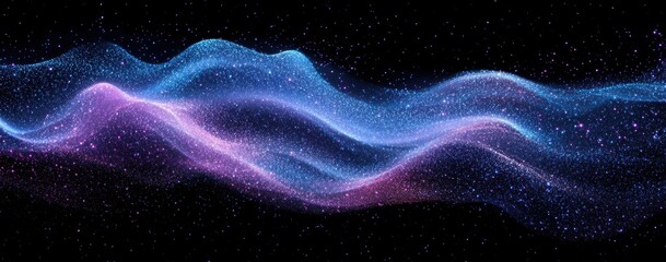 Fototapete - Ethereal Waves of Cosmic Energy with Sparkling Stars in Deep Space, Gradients of Blue, Pink, and Purple for Artistic and Celestial Backgrounds