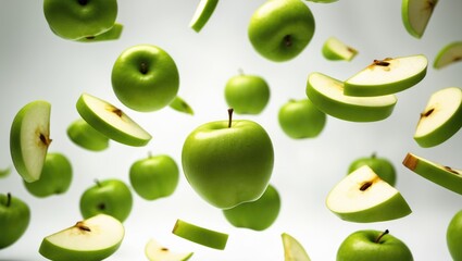 Aufkleber - Falling green juicy apple isolated on a background, with a clipping path and full depth of field.