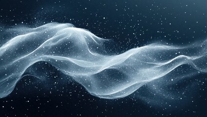 Fototapete - Ethereal White Smoke Flowing Gracefully Through a Starry Night Sky with Glimmering Particles and Dreamy Atmosphere for Abstract Backgrounds