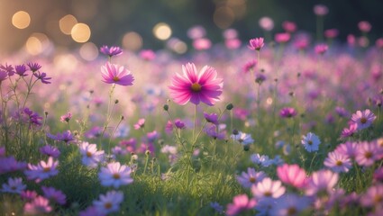 Aufkleber - Field of cosmos flowers.