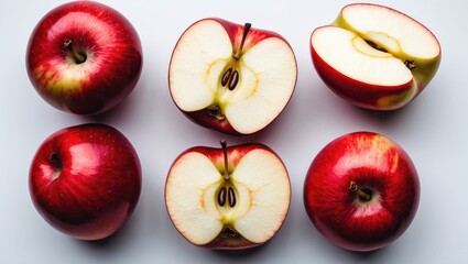 Aufkleber - Falling Red Apple Wedges Isolated on White Background