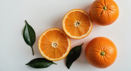 Aufkleber - Flat lay of Orange sliced in half, isolated on a background.