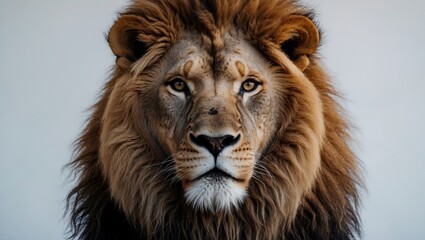 Wall Mural - a closeup portrait of a stunning lion against a white background.