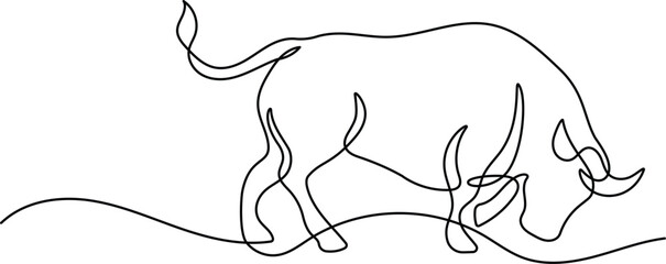 Bull animal continuous one line drawing. Editable stroke on a white isolated background. Vector illustration