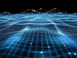 Poster - Abstract technology wavy grid, data stream visualization illustration