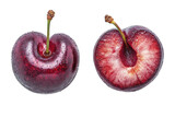 Organic cherries with stems isolated on transparent background