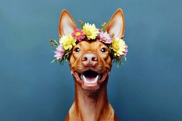 professional studio snapshot. isolated ultramarine background, copy space, promotion creative. puppy