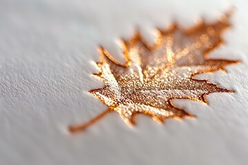 Poster - Delicate maple leaf shape covered in shimmering copper and gold glitter on light textured background, creating elegant autumn seasonal decor element.