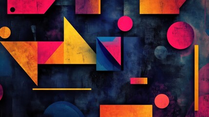 Poster - Colorful Geometric Shapes Arranged on a Textured Dark Background