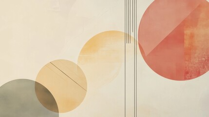 Poster - Abstract art composition featuring circles and vertical lines in color palettes