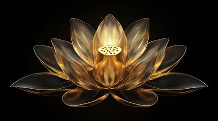 Poster - A golden lotus flower illustration against a dark black background