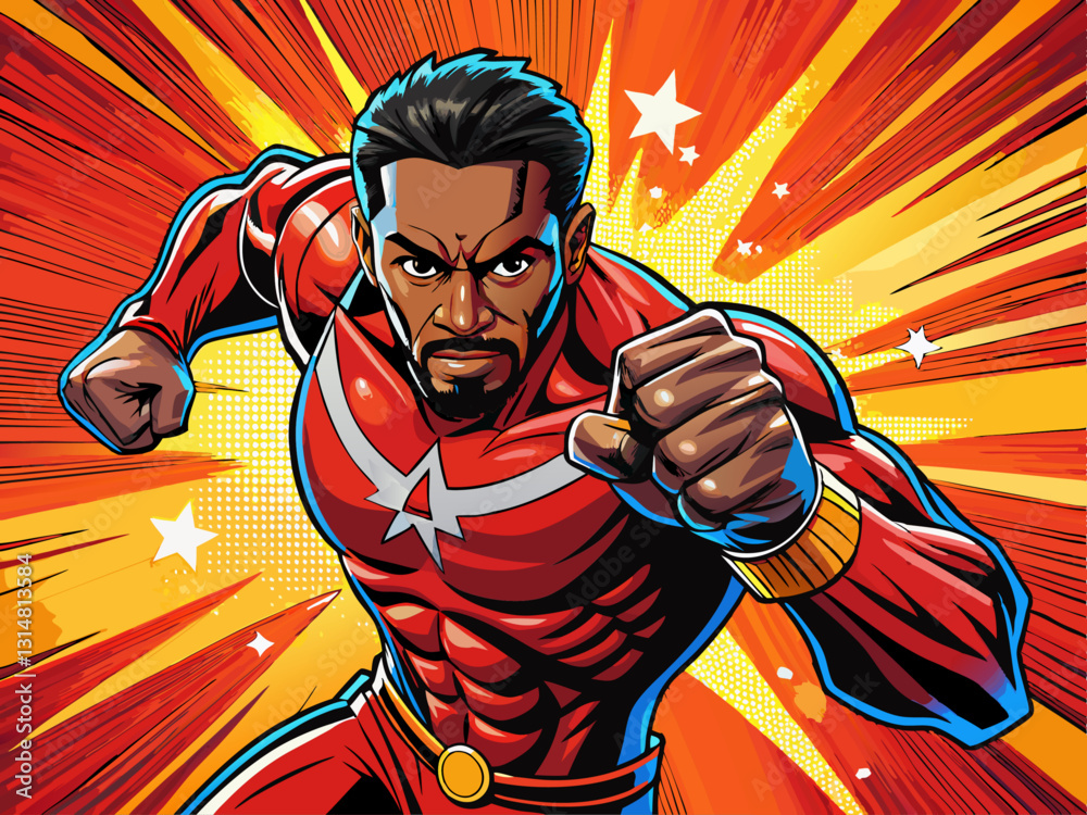 Pop art comic book style super hero punching with male superhero ...