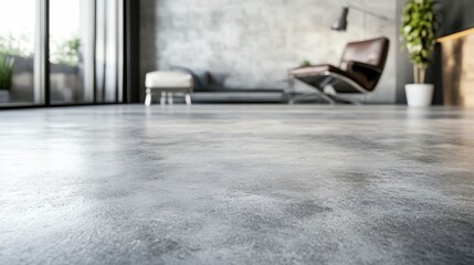 Poster - An interior design shows a concrete floor with furniture in the background