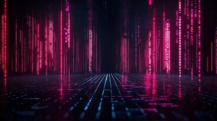 Poster - Digital binary code falling like a futuristic rain