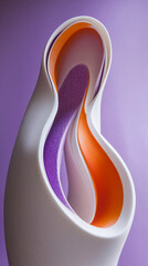 Poster - Abstract sculpture with white, orange, and purple layers creating a flowing, dynamic form against a purple background Showcase or decorative element