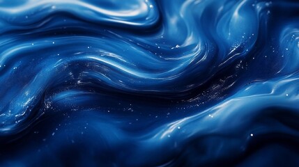 Poster - Swirling waves of vibrant deep blue create a dynamic and captivating pattern that resembles the ocean's depths. Light dances on the surface, enhancing the rich hues and textures