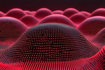 Poster - Abstract waveform grid with luminous red nodes, undulating surface