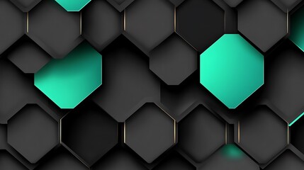 Poster - Contemporary hexagonal pattern, sleek shadowed charcoal and teal highlights