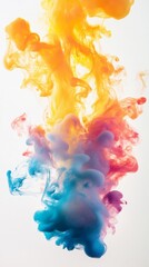 Poster - Swirling hues of orange, yellow, and blue create a mesmerizing explosion of color against a white background, showcasing the beauty of movement and artistic expression