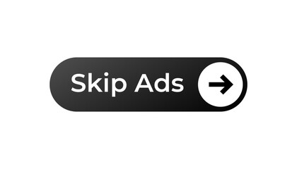 Poster - Clickable skip ads button with arrow icon used for fast forwarding digital content online.