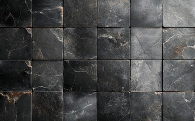 Poster - Textured black stone tiles arranged in a geometric pattern with subtle variations and natural markings showcasing elegance and modern design aesthetic