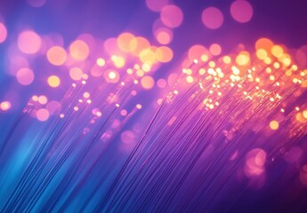 Poster - Vibrant Abstract Background of Colorful Bokeh Lights and Fiber Optic Cables Creating a Dreamy and Ethereal Atmosphere in Purple and Blue Shades