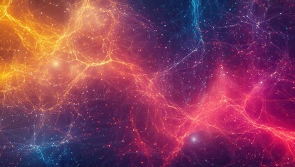 Poster - Vibrant Abstract Background of Colorful Energy Waves and Digital Connections in a Cosmic Space Environment