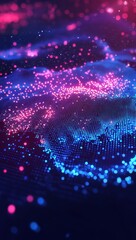 Poster - vibrant abstract background with colorful dots and wavy patterns creating a digital landscape for te