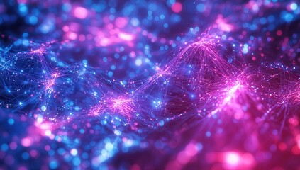 Poster - Vibrant Abstract Background with Colorful Light Particles and Connecting Lines for Technology and Digital Concepts