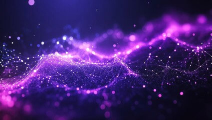 Poster - Vibrant Abstract Digital Landscape of Illuminated Points and Lines in Vivid Purple and Blue Tones Representing Futuristic Technology and Connectivity