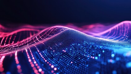 Poster - Vibrant Abstract Digital Waves Illustrating Patterns of Light and Color in a Modern Futuristic Environment for Creative Visual Projects
