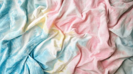 Poster - A mix of pastel and neon tie-dye fabrics arranged aesthetically on a soft, neutral background.