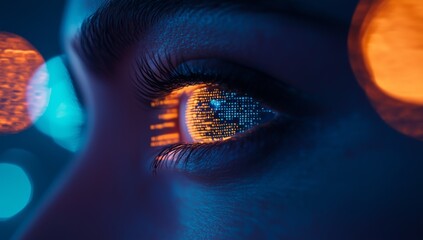 Poster - Futuristic Eye Merging cuttingedge Technology with Human Perception, exploring the intersection where innovation meets aesthetics, and how this affects branding and business decisions