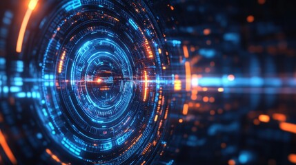Fototapete - Dynamic futuristic abstract visuals digital space graphic design technology environment close-up view innovation concept