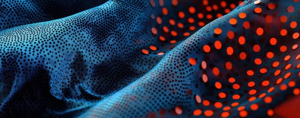 Poster - vibrant textile with distinctive polka dot patterns in blue and red shades for creative and fashion 
