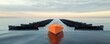 © sungedi - An orange boat leading many other dark boats on the water